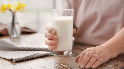 Glass of dairy milk.
