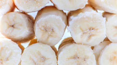 Sliced, frozen bananas.