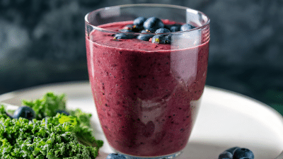Blueberry smoothie with kale.