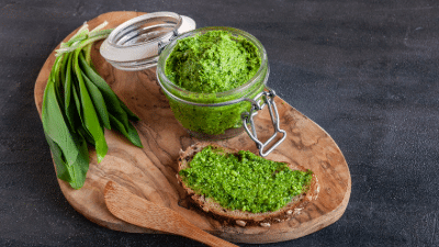 Pesto made with basil, and other greens like spinach, arugula, carrot tops or dandelion greens.